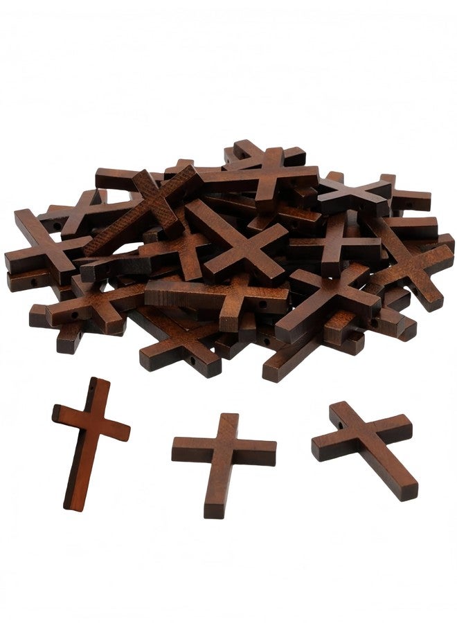 bepisof 50pcs Mini Wooden Cross, Mini Cross Brown Small Wooden Crosses for Crafts,Cross Pendants,Small Ornament for Crafts Christian Baptism Easter First Communion Rosary - Image 1